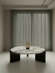 Solid wood dining table with natural marble top