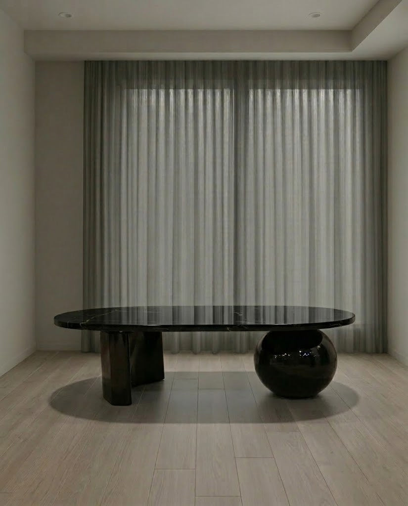 Contemporary dining table with solid wood base and MDF top