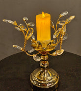 Golden Candle Holder with Leaf Accent