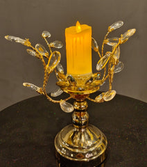 Golden Candle Holder with Leaf Accent
