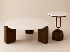 Ivory Arc sofa set marble coffee table detail