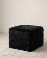Black Faux Fur Storage Ottoman detail view