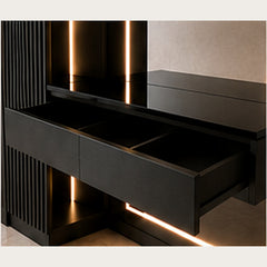 Matte black Linea Frame vanity floating drawer console detail by Z Galleria