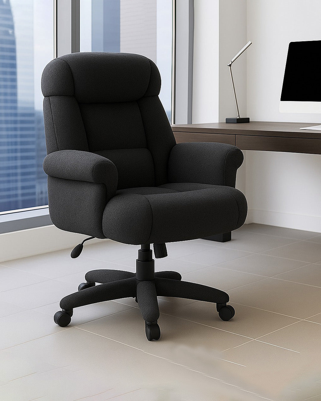 LuxeErgo executive chair side view showing ergonomic design