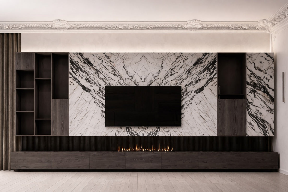 Marble Elegance Media Wall with Console by Z Galleria