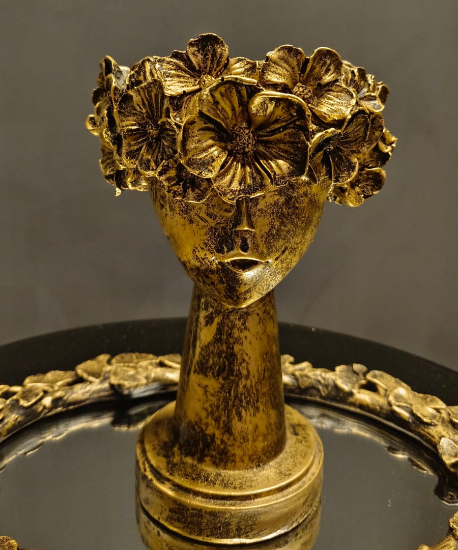 Golden Floral Bust Sculpture detail view