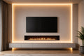 Beige Media Wall with Lighting and Console by Z Galleria
