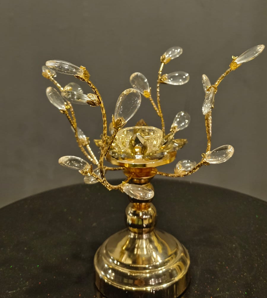 Golden Candle Holder with Leaf Accent detail view