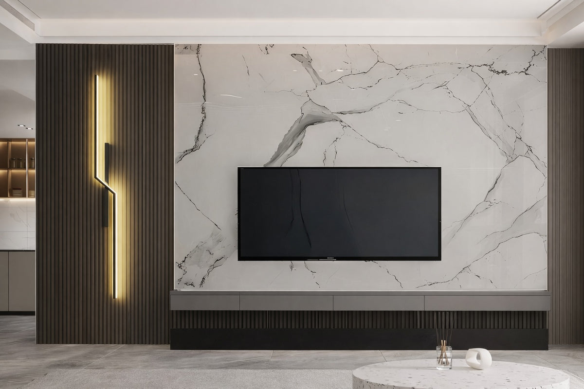 Modern Textured Marble Wall with Console by Z Galleria