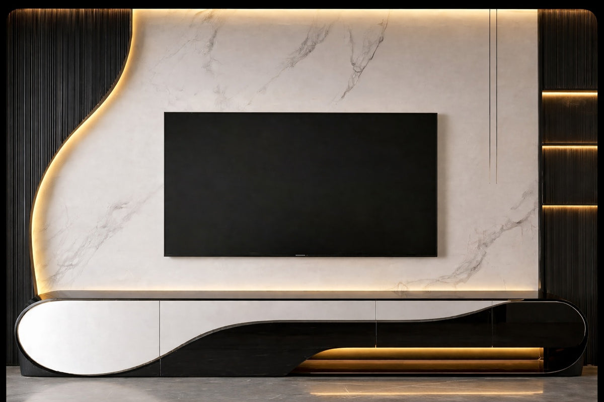 Modern Gold-Trimmed Marble Wall with Console by Z Galleria