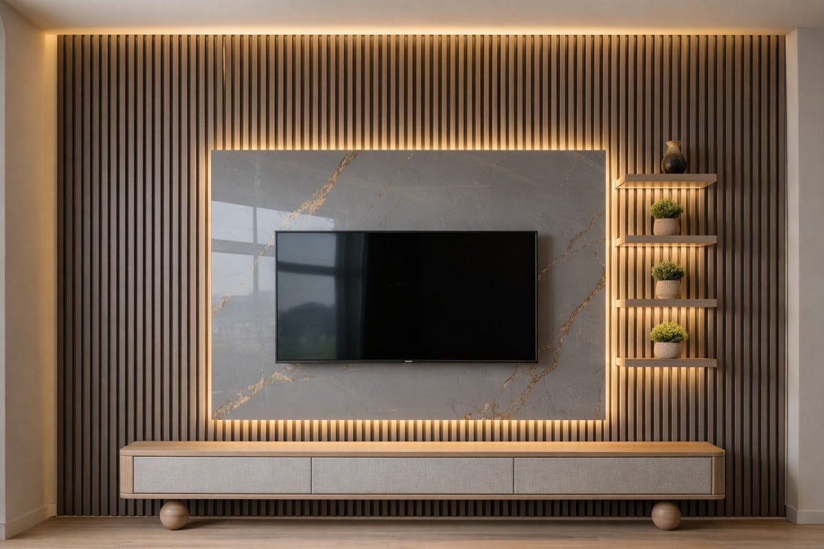 Grey Textured Themed Wall with Console by Z Galleria