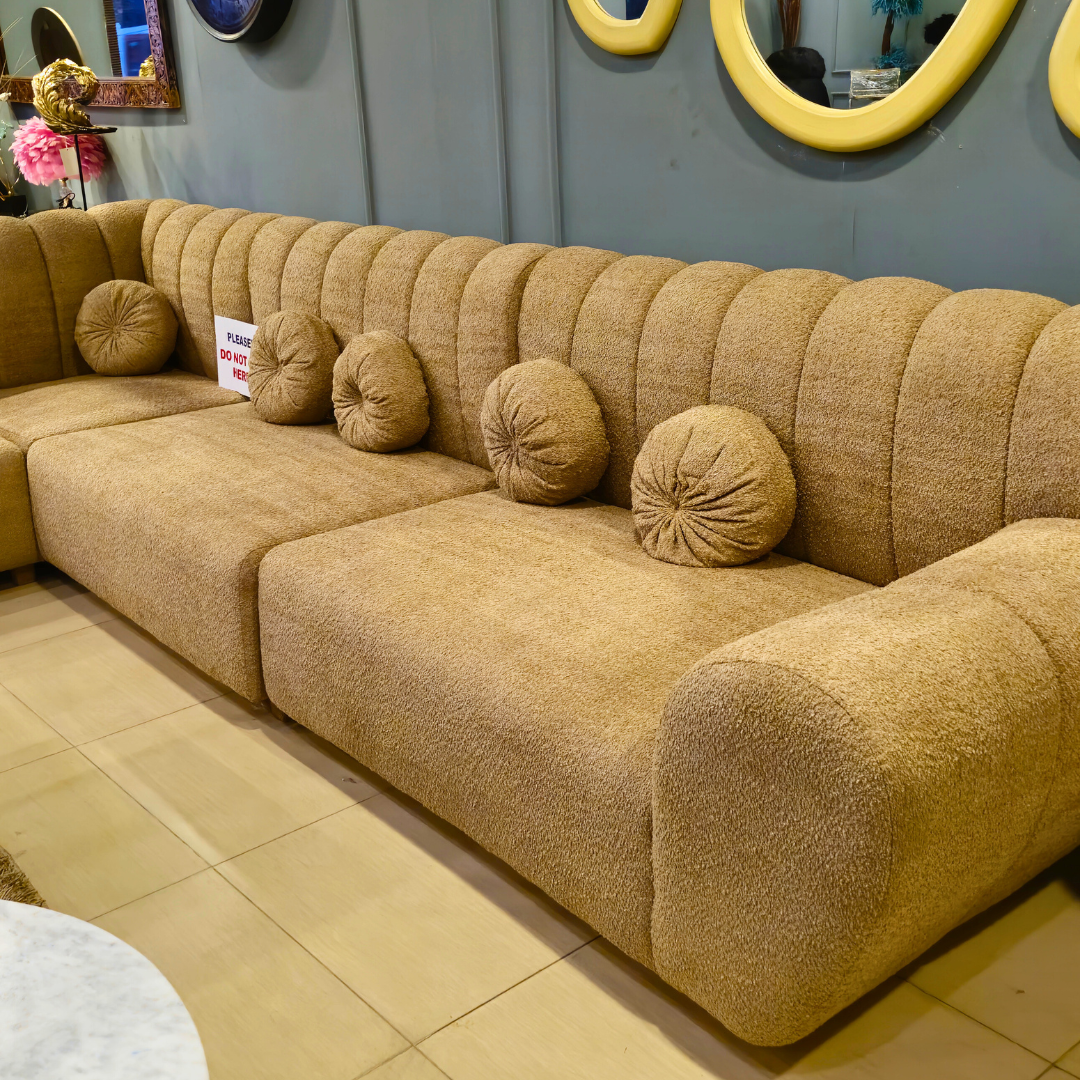 Modern L-shaped 8-seater sofa detail view