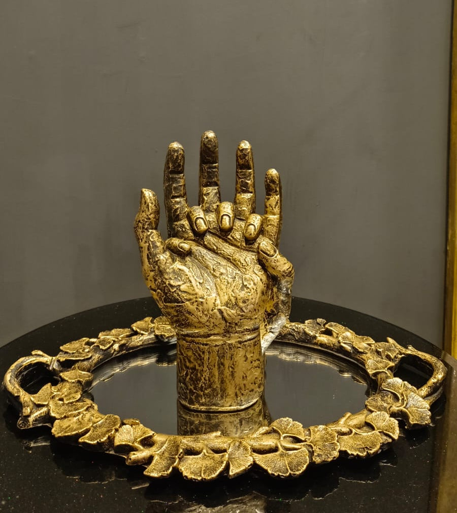 Golden Hand Gesture Sculpture by Z Galleria