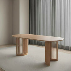 Modern Slatted-Base Oval Wood Dining Table