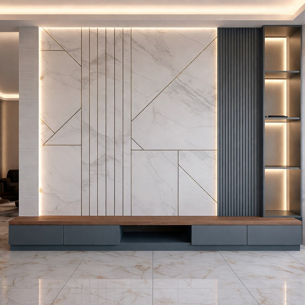 Grey Panel with Marble Accent and Console by Z Galleria