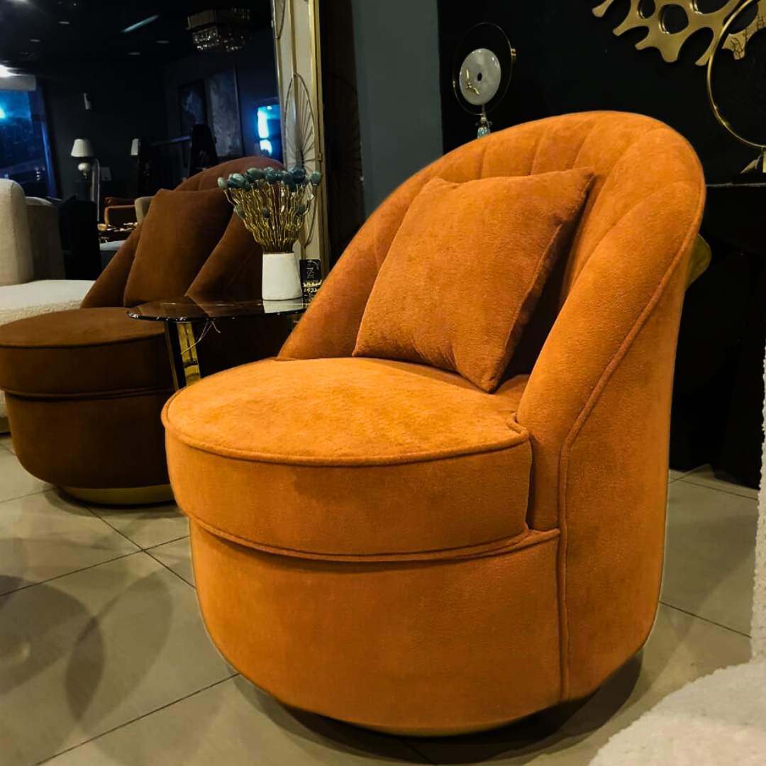Orange accent living room chair side profile