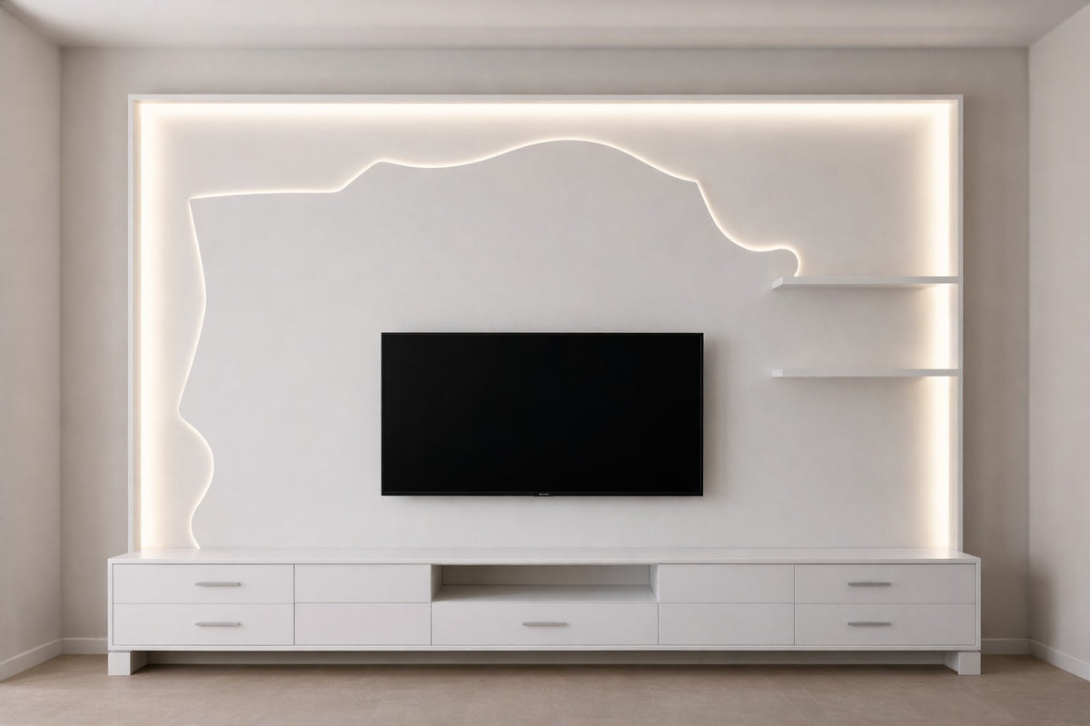 Luxury Built-In TV Wall with Marble Accent by Z Galleria