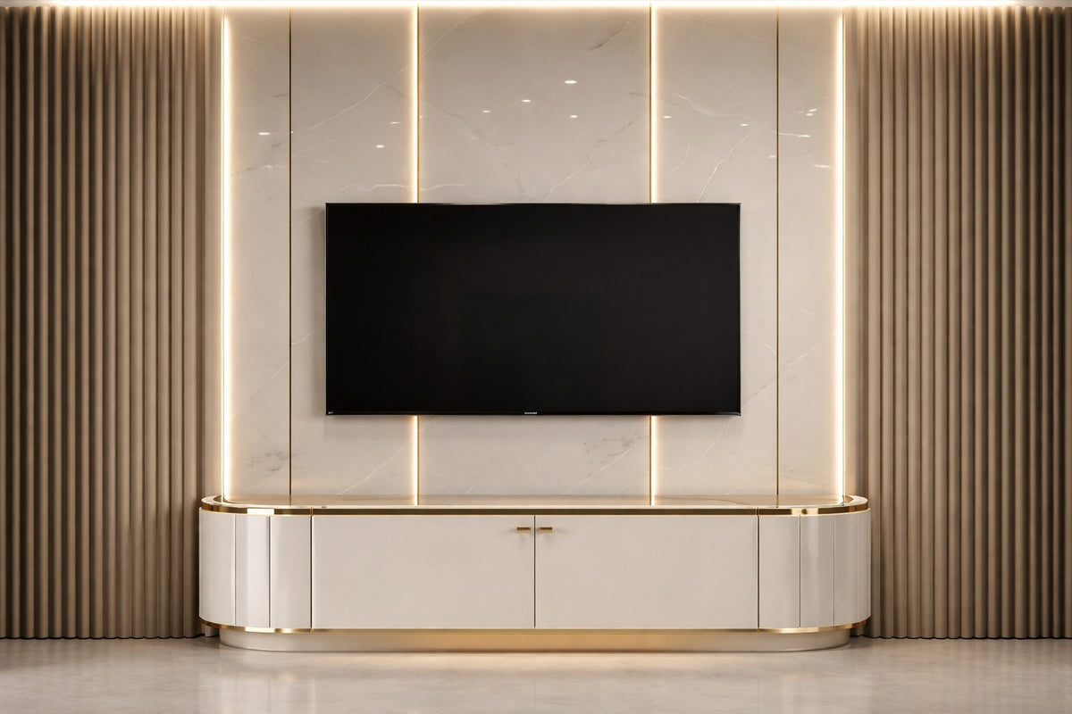 Beige and Brown Media Wall with Console by Z Galleria
