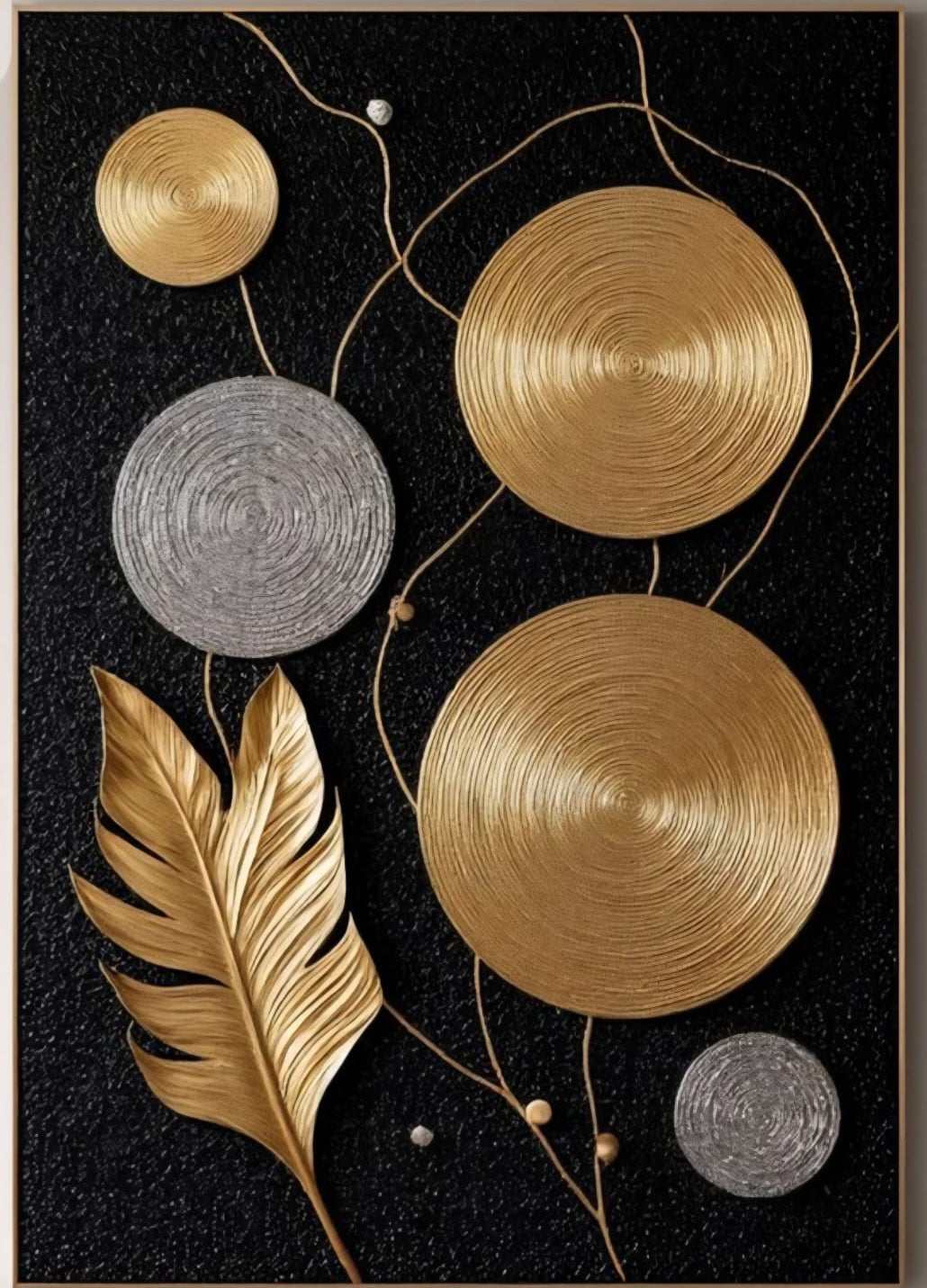 Golden Orbits in Black Canvas by Z Galleria