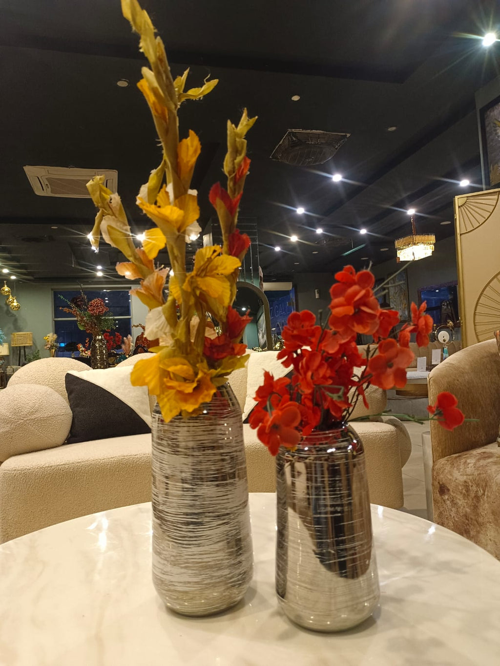 Ceramic vase pair detail view