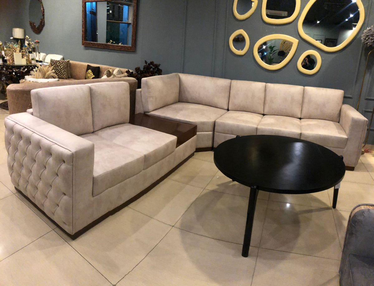 Modern L-shaped 7-seater sofa detail view