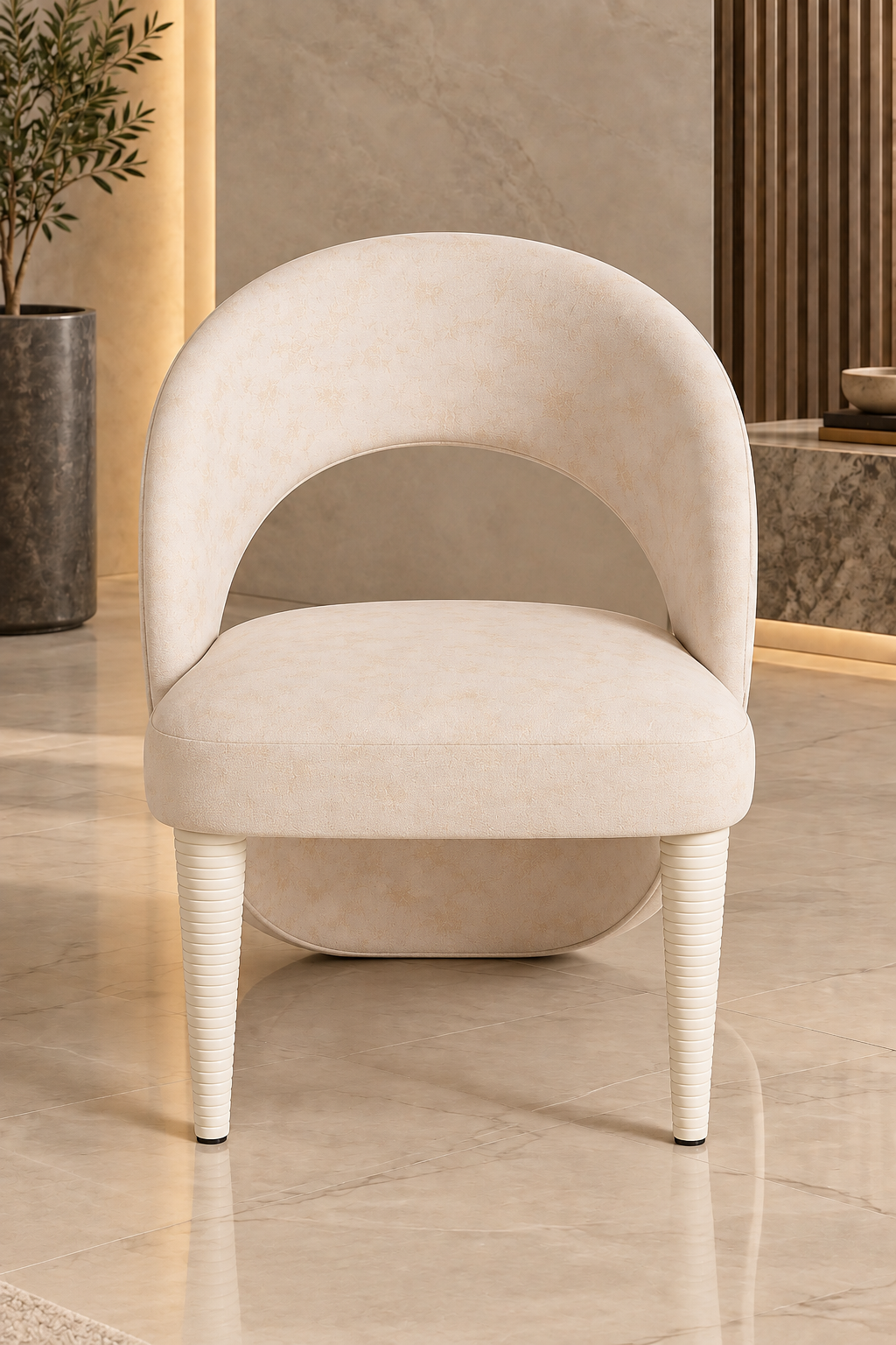 Sculptural Loop Accent Chair – Ivory & Gold Modern Statement Piece