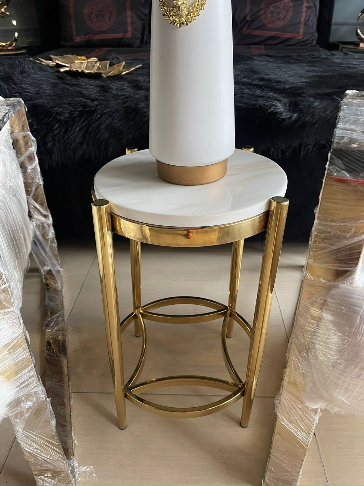Marble-Top Aluminum Side Table — alternate product view 2