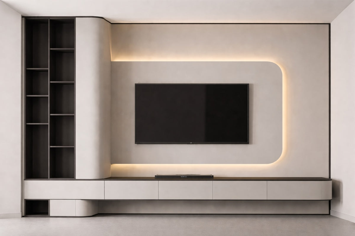Modern Recessed Media Wall with Console by Z Galleria