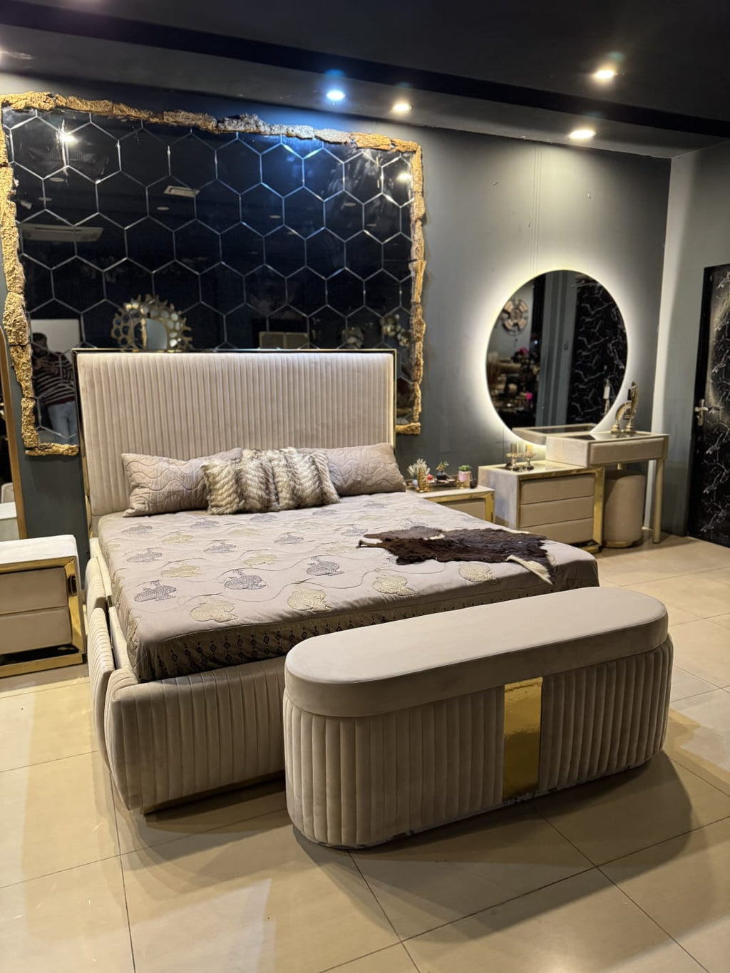 Luxury beige bed with storage by Z Galleria