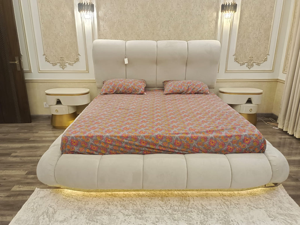 Luxe cloud bed styled in a bedroom
