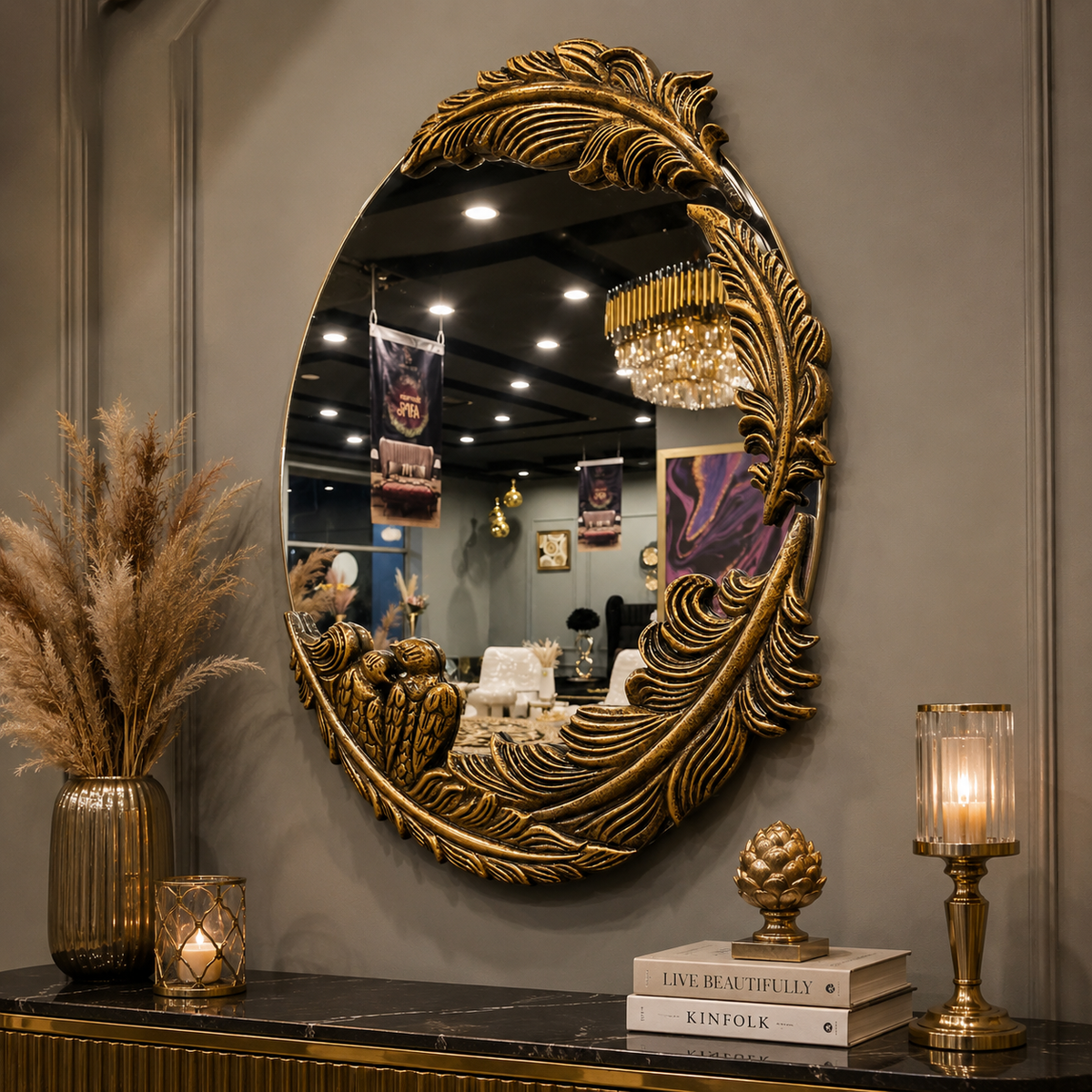 Gold Crest Bird Mirror