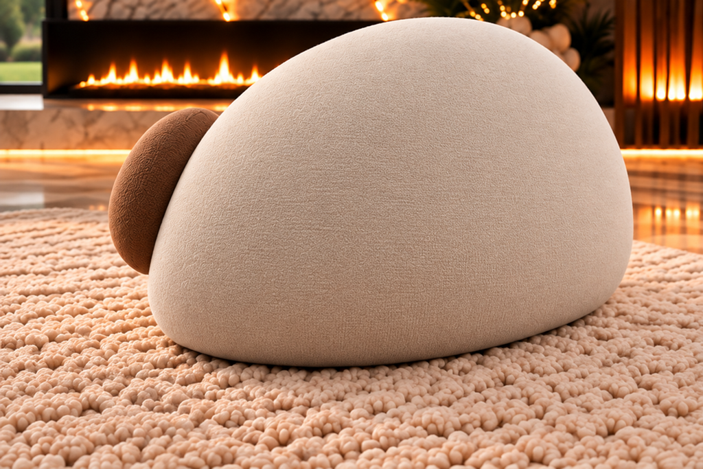 Dune Pod sculptural accent chair side view in bouclé by Z Galleria