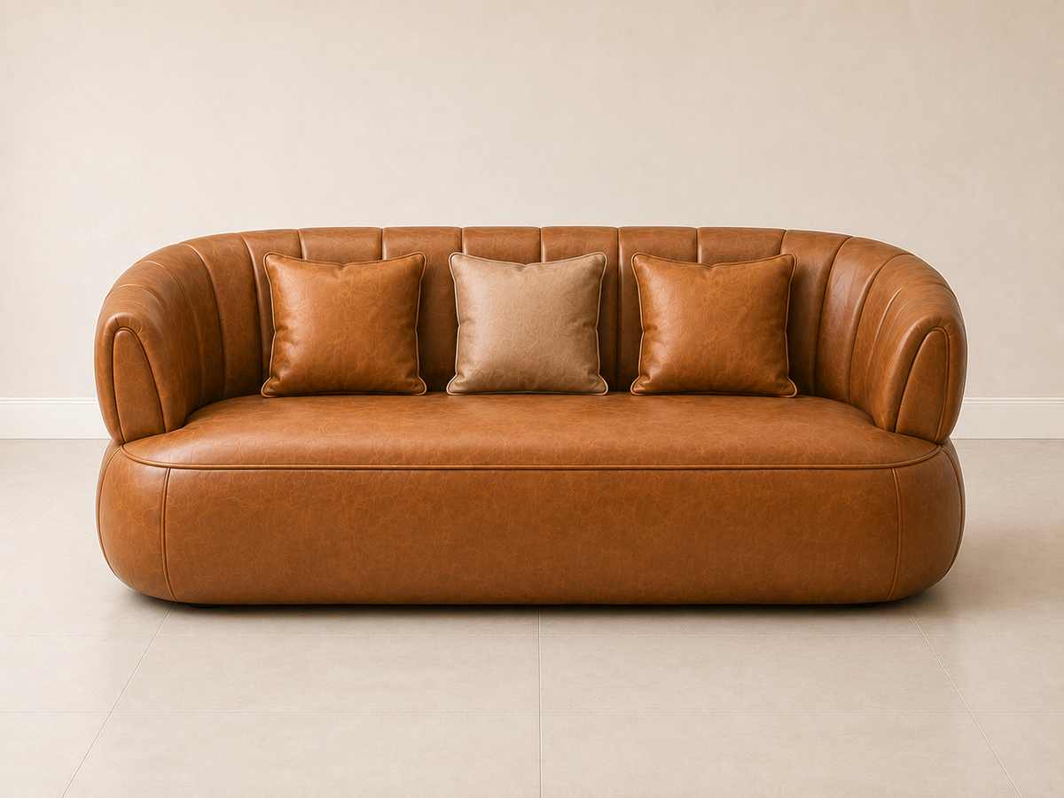 Aurelia cognac leather sofa set detail view