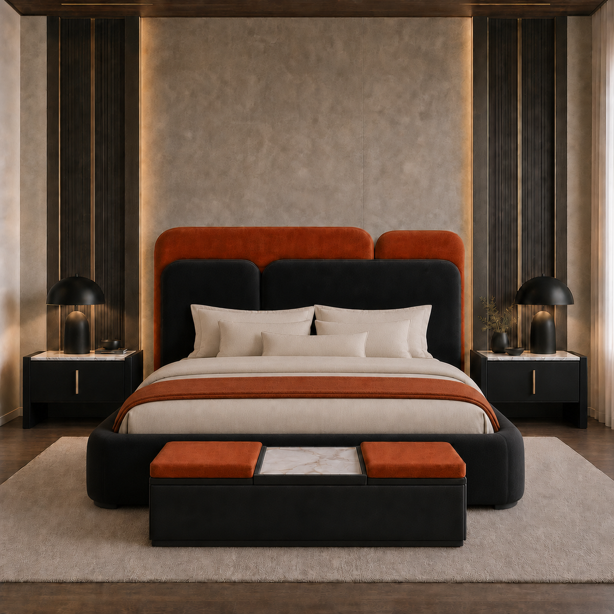 Verdant layered olive bed set headboard detail