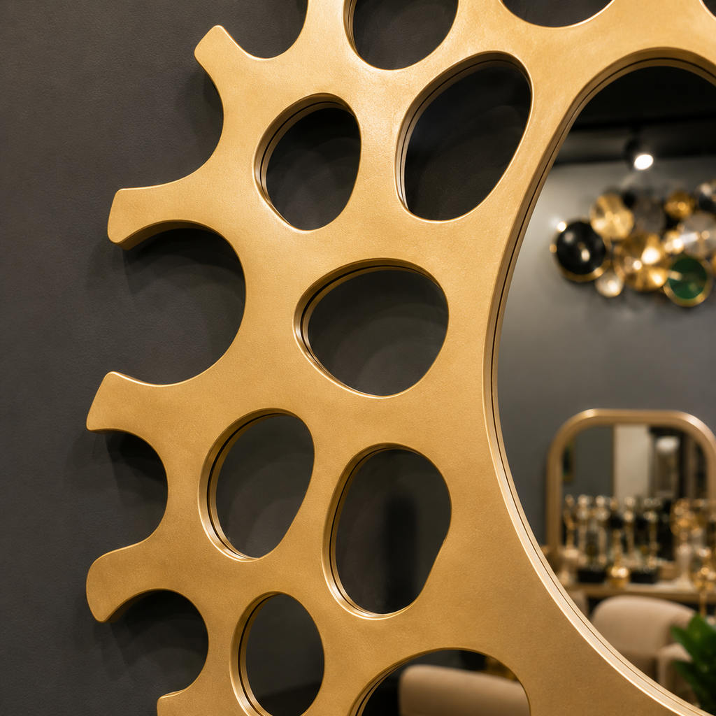 Helios gold round mirror detail view