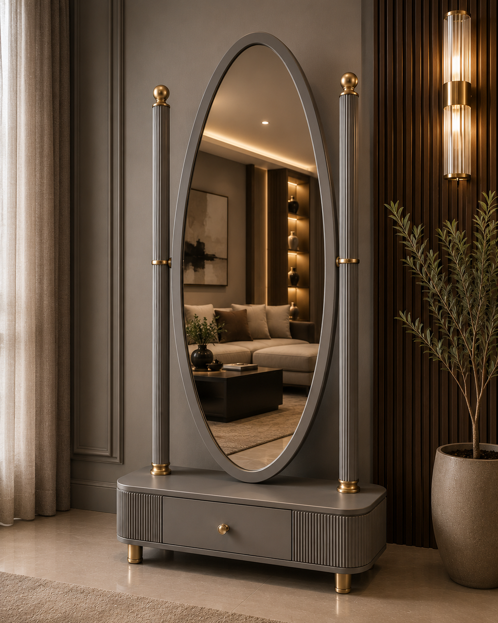 Regalia full-length dressing mirror detail view