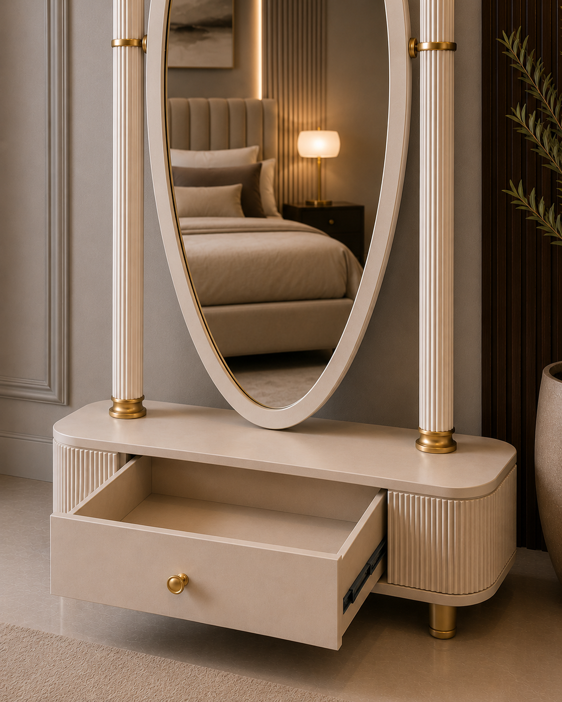 Regalia full-length dressing mirror styled in a bedroom