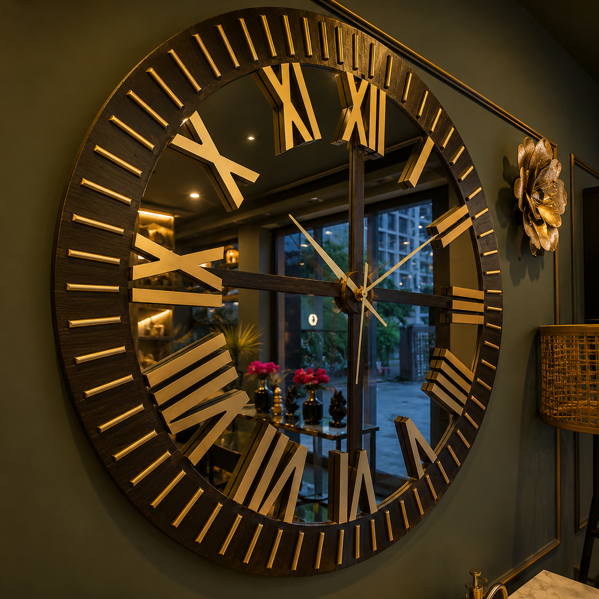 Imperial Roman Clock Mirror detail view