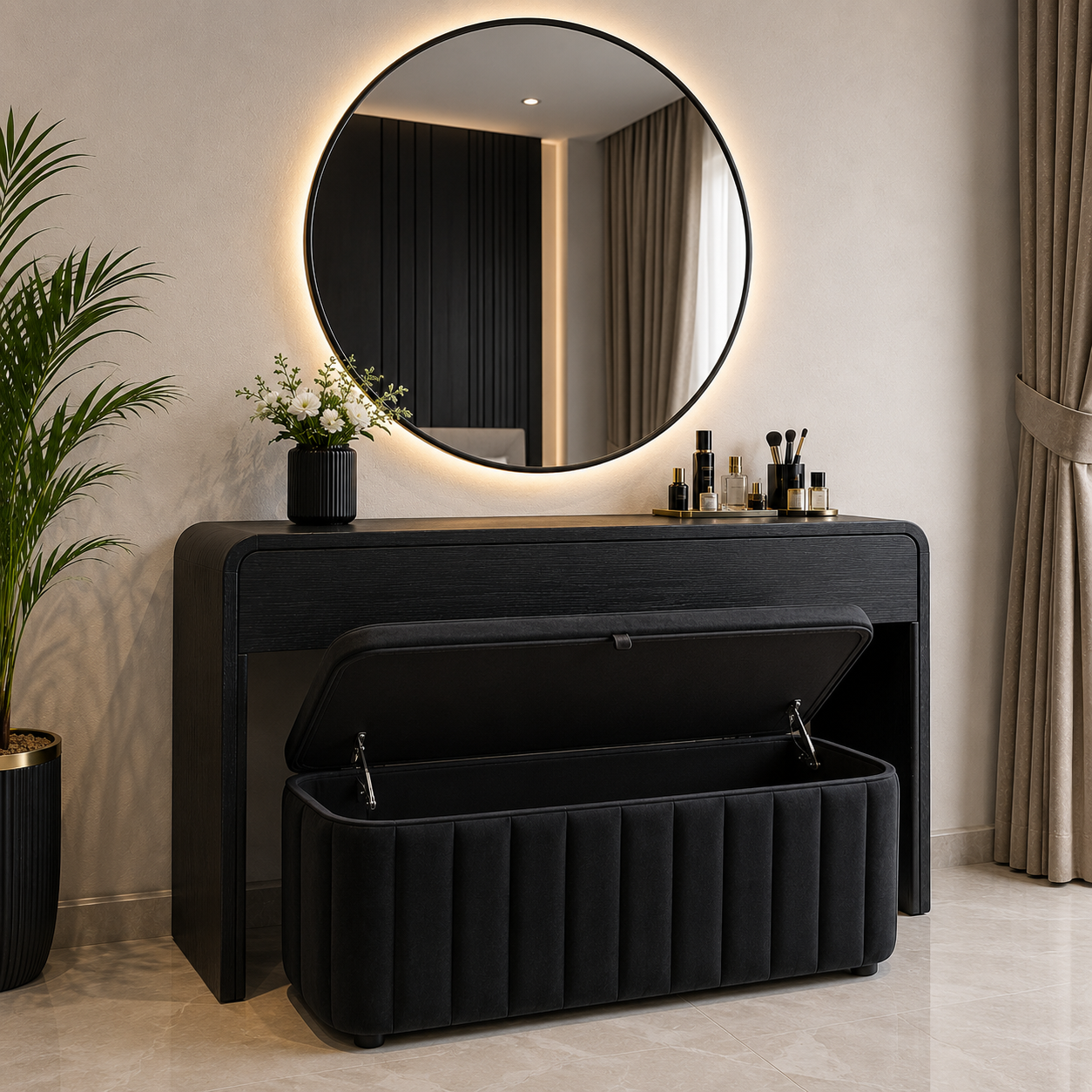 Noir Glow dressing table set styled in a bedroom