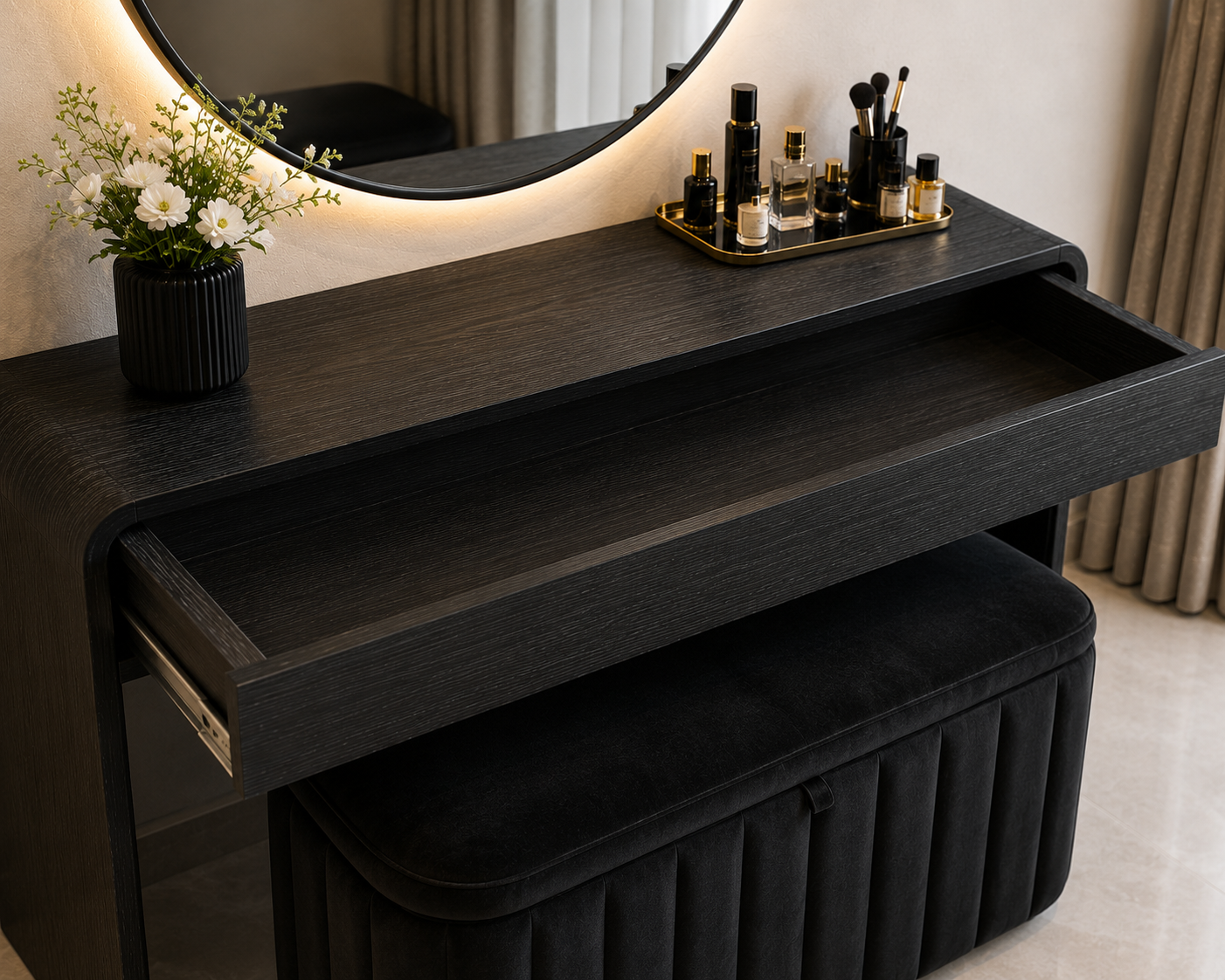Noir Glow dressing table set detail view