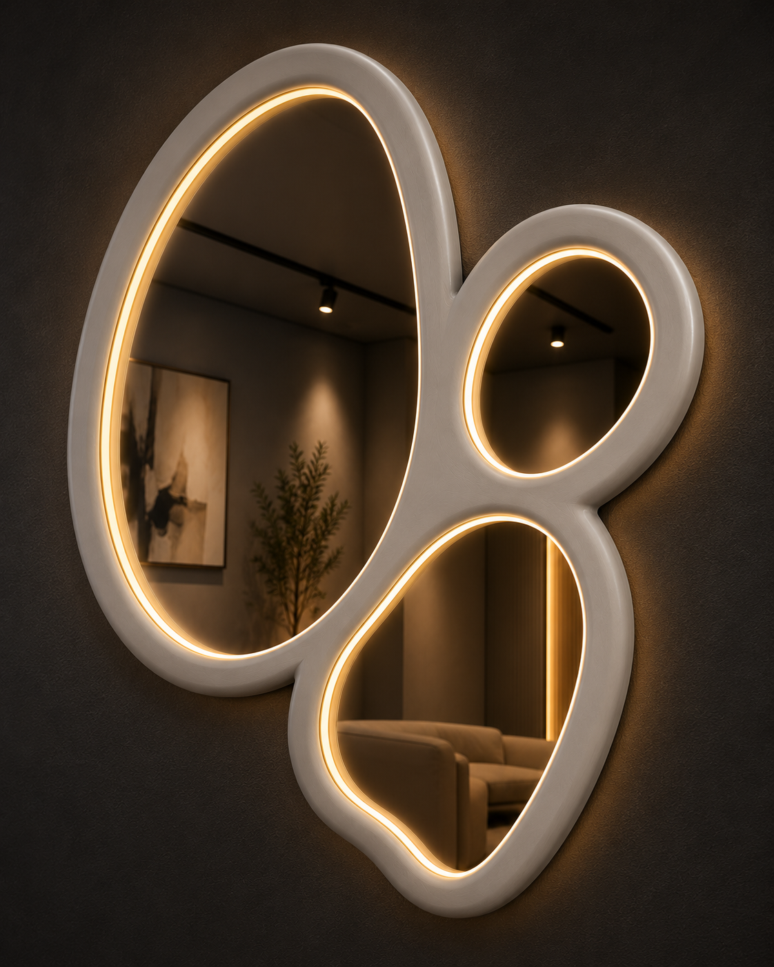 Silver drip console with LED mirror detail view