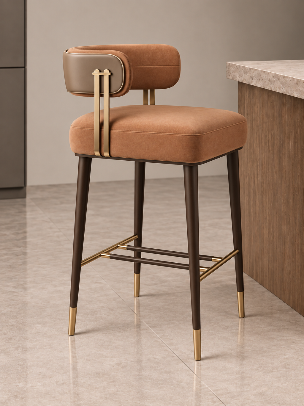 Soren Bridge Bar Stool styled in a refined contemporary interior by Z Galleria