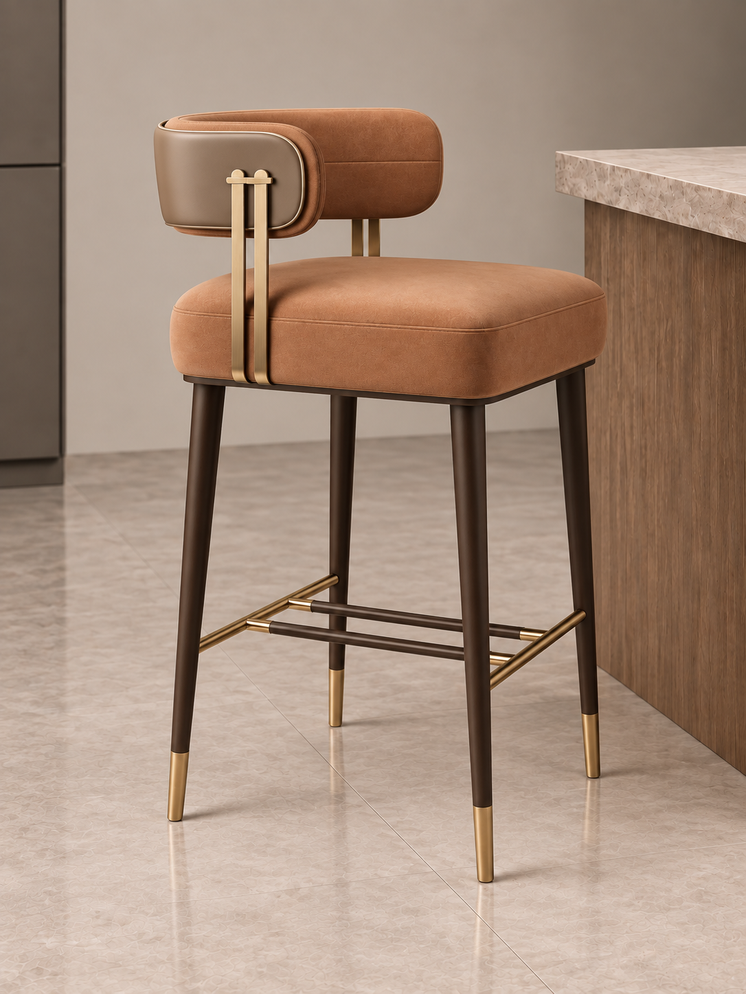 Soren Bridge Bar Stool styled in a refined contemporary interior by Z Galleria