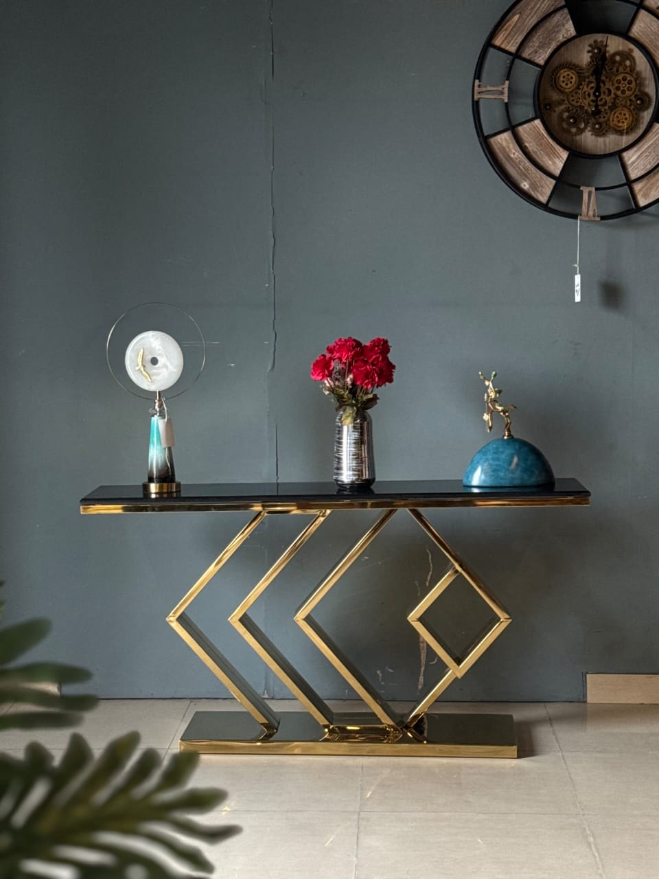 PREMIUM BLACK AND GOLD CONSOLE WITH UNIQUE GOLDEN STAND LUXURY