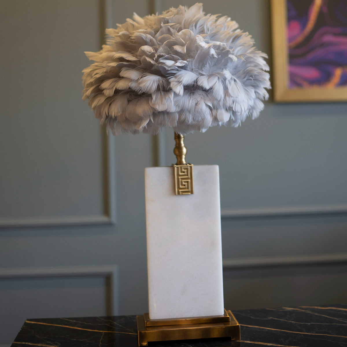 Marble Fur/Shade Lamp Pair - Z Galleria