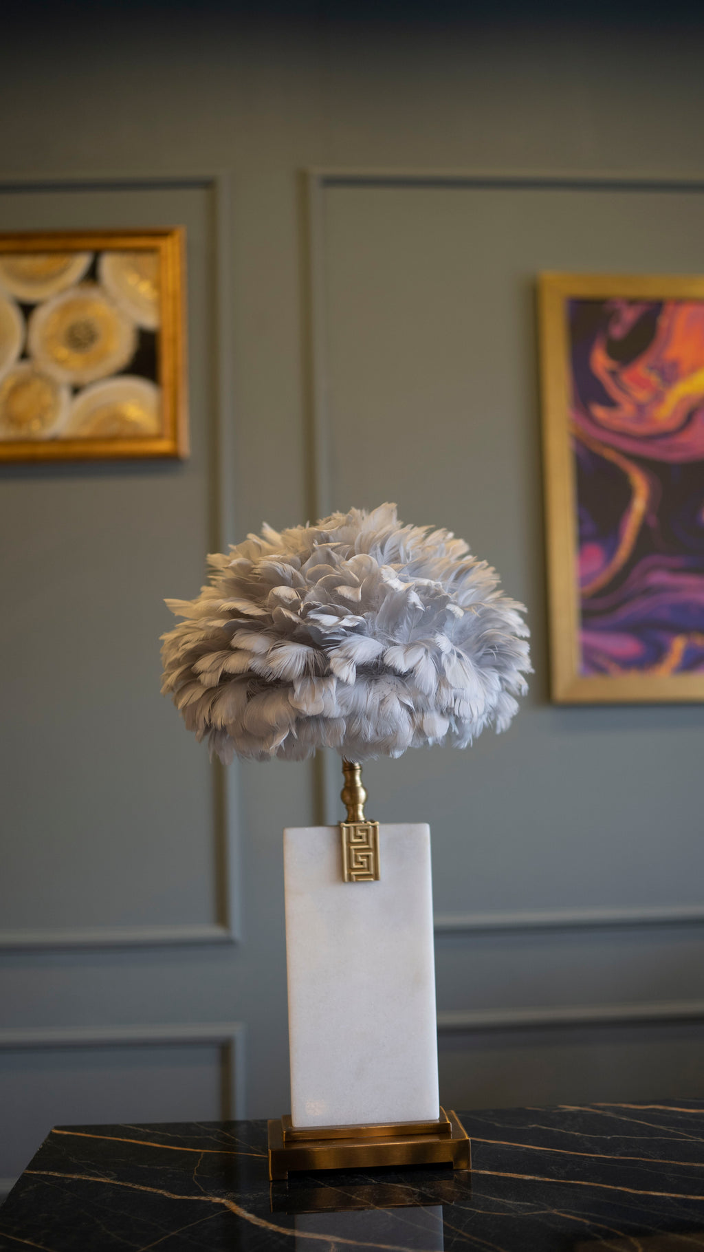 Marble Fur/Shade Lamp Pair - Z Galleria