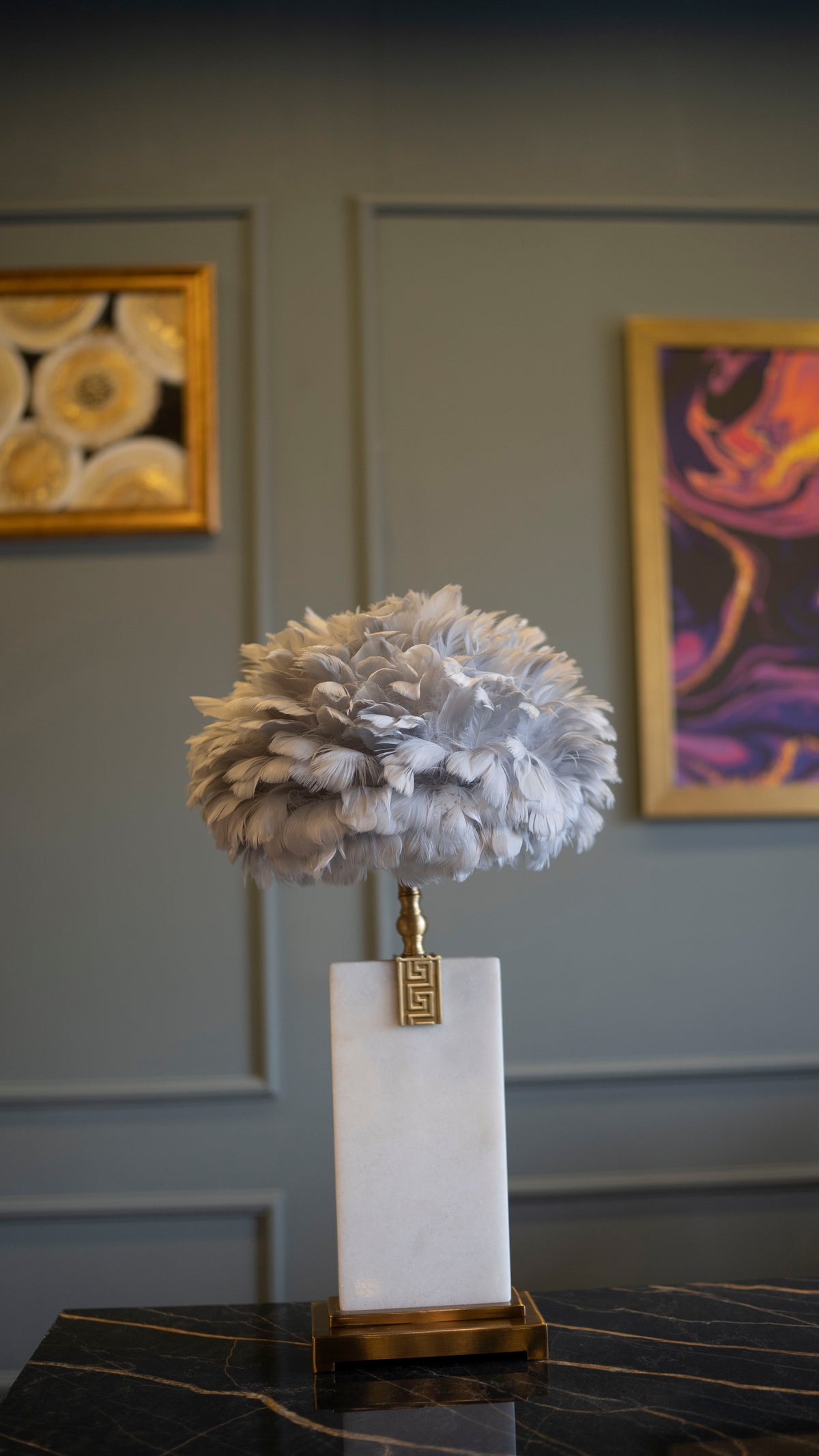 Marble Fur/Shade Lamp Pair - Z Galleria