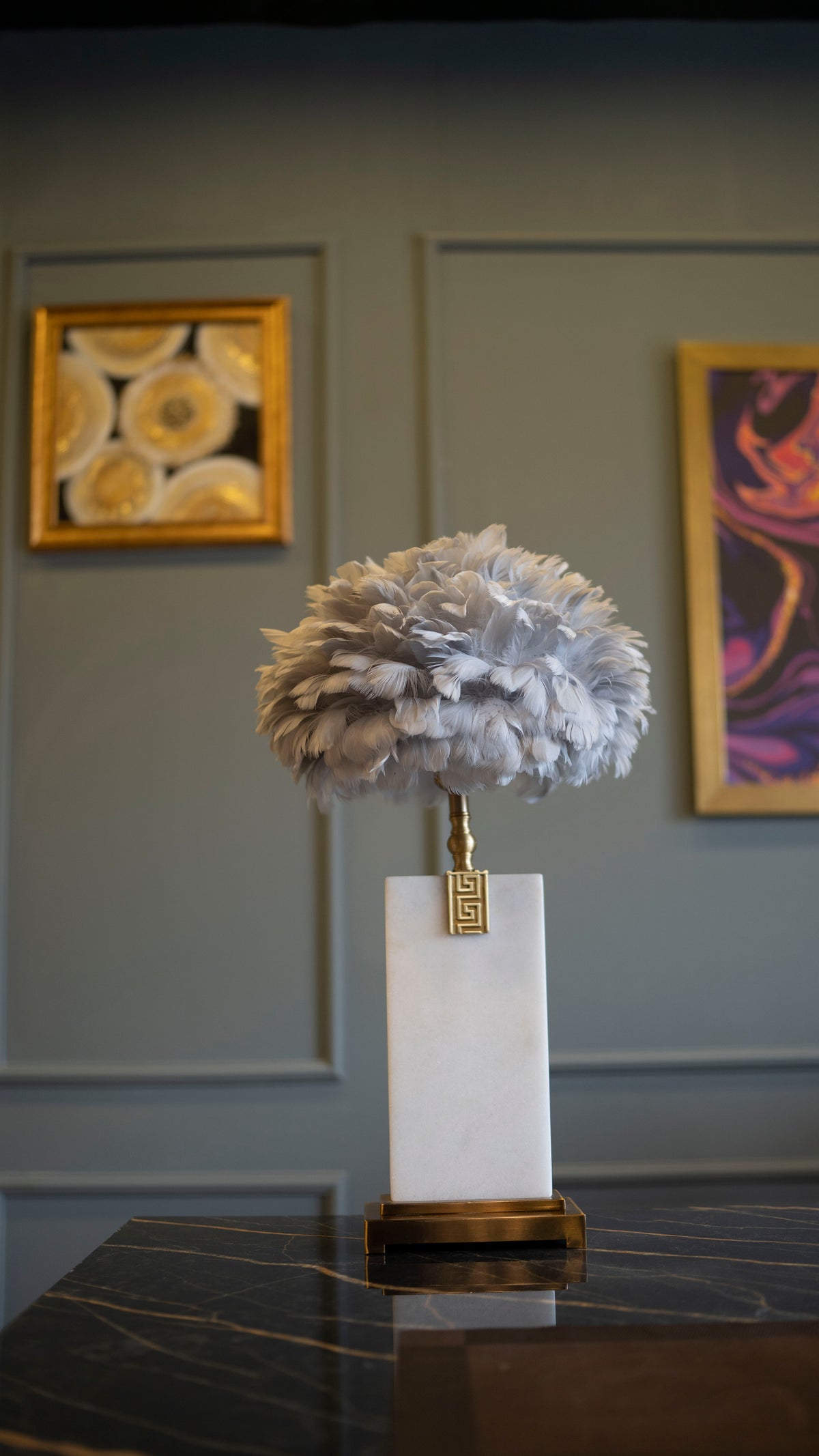 Marble Fur/Shade Lamp Pair - Z Galleria