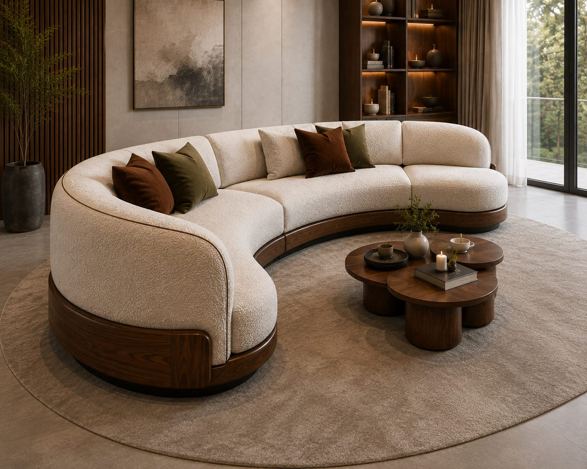 The Walnut Arc — 6 Seater Curved Sofa — alternate product view 6