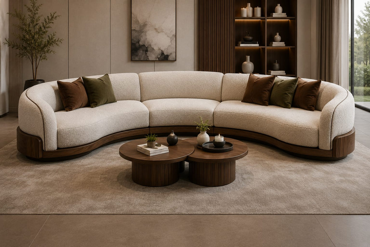 The Walnut Arc — 6 Seater Curved Sofa